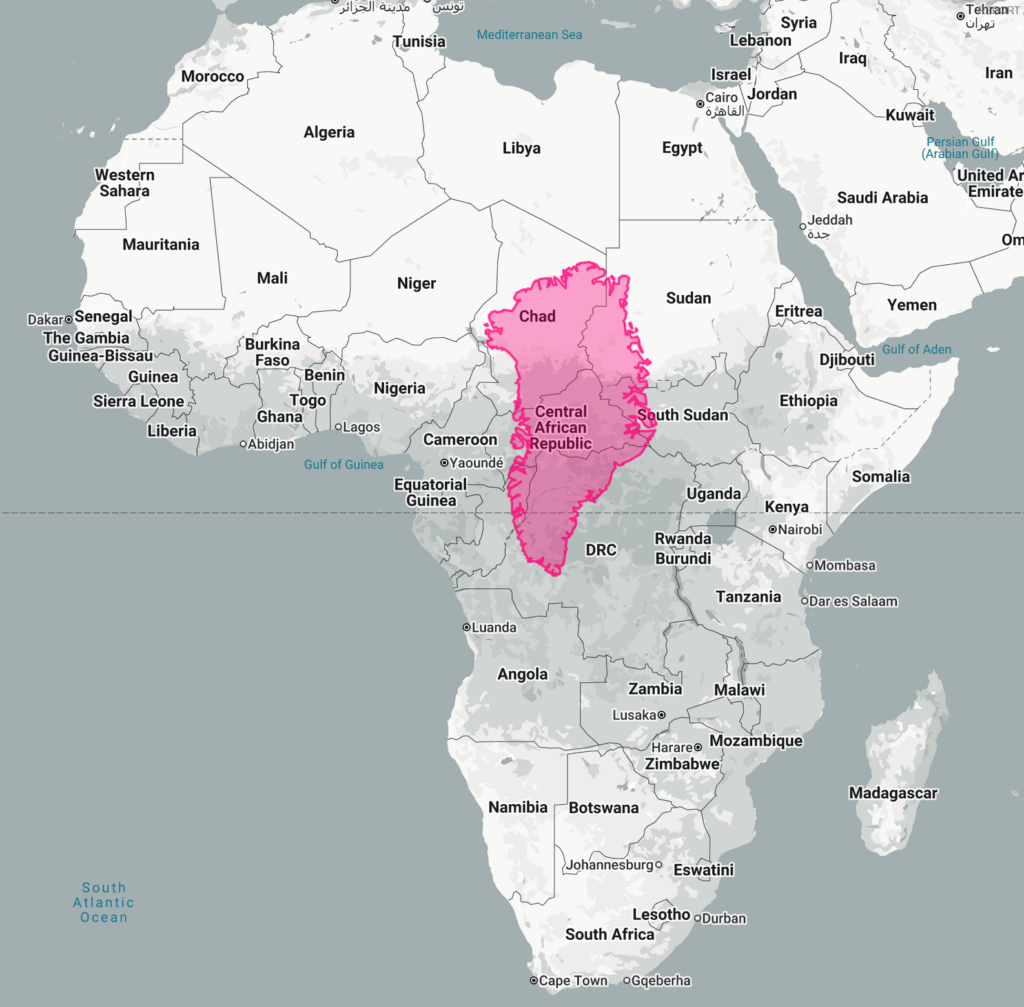 Immagine che rappresenta la Groenlandia, nelle sue dimensioni reali, sovrapposta al continente africano